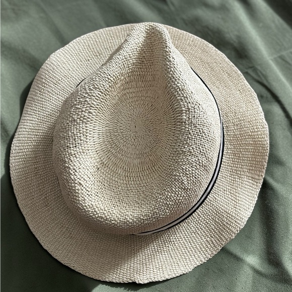 J. Crew Cream Straw Beach Fedora with Black Trim Womens Size L/XL - Picture 6 of 8